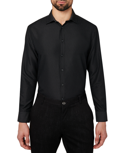 Shop Calabrum Men's Regular Fit Dot Print Wrinkle Free Performance Dress Shirt In Black