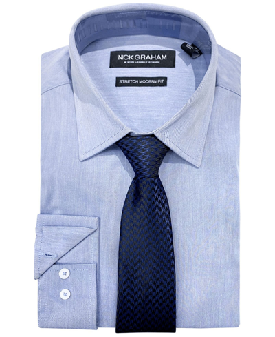 Shop Nick Graham Men's Slim-fit Chambray Dress Shirt & Tie Set In Blue