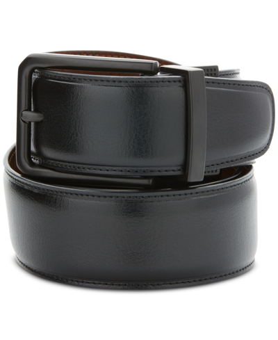 Shop Perry Ellis Portfolio Men's Black Matte Reversible Belt In Black/cognac