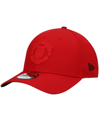 Shop New Era Men's  Red Manchester United Tonal Rubber Logo 9forty Adjustable Hat