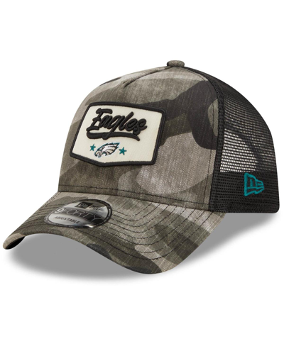 Shop New Era Men's  Camo, Black Philadelphia Eagles A-frame Patch 9forty Trucker Snapback Hat In Camo/black