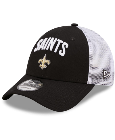 Shop New Era Men's  Black, White New Orleans Saints Team Title Trucker 9forty Snapback Hat In Black/white