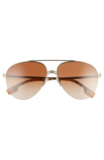 Shop Burberry 59mm Polarized Aviator Sunglasses In Lite Gold/brown Gradient