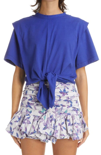 Shop Isabel Marant Zelikia Tie Front Jersey Top In Electric Blue
