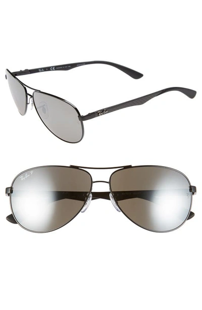 Shop Ray Ban 'tech' Polarized 61mm Aviator Sunglasses In Shiny Black/ Black Polar