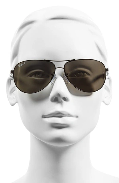 Shop Ray Ban 'tech' Polarized 61mm Aviator Sunglasses In Shiny Black/ Black Polar