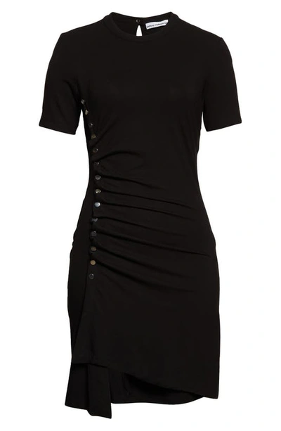 Shop Rabanne Paco  Cotton Jersey Snap-up Minidress In Black