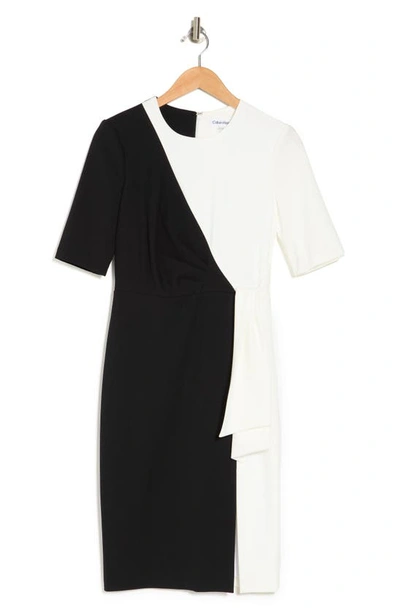 Calvin Klein Colorblock Side Tie Sheath Dress In Black/ White | ModeSens