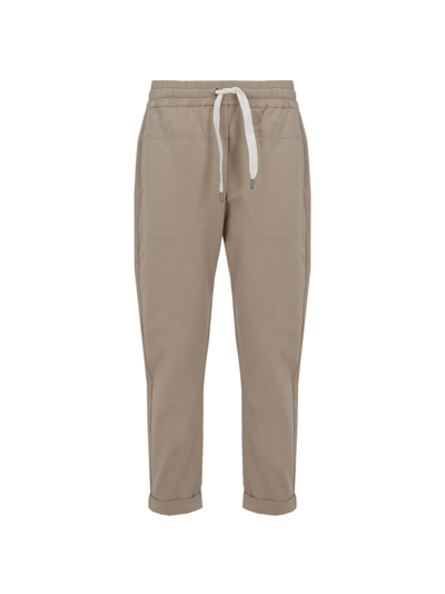 Shop Brunello Cucinelli Drawstring Tapered Pants In Brown