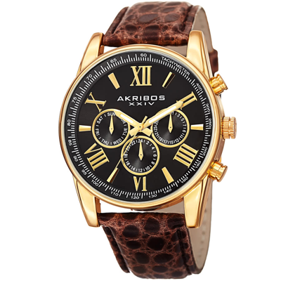 Shop Akribos Xxiv Enterprise Quartz Black Dial Mens Watch P50136 In Black / Brown / Gold Tone / Yellow