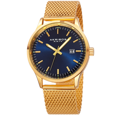 Shop Akribos Xxiv Enterprise Quartz Blue Dial Mens Watch P50145 In Blue,gold Tone,yellow