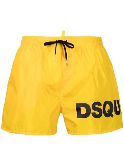 Shop Dsquared2 Logo-print Drawstring Swim Shorts In Gelb