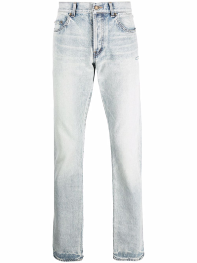 Shop Saint Laurent Light-wash Straight-leg Jeans In Blau