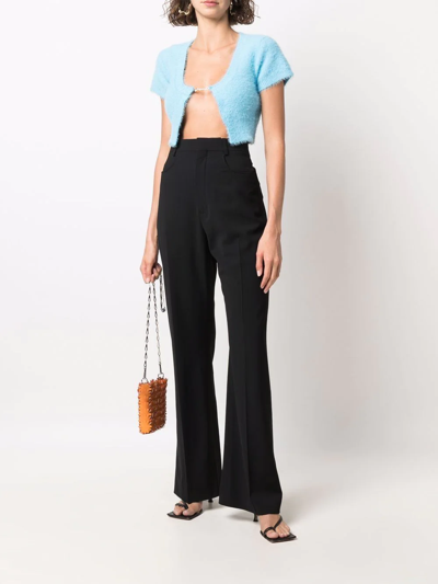 Shop Jacquemus Neve Cropped Knitted Top In Blau