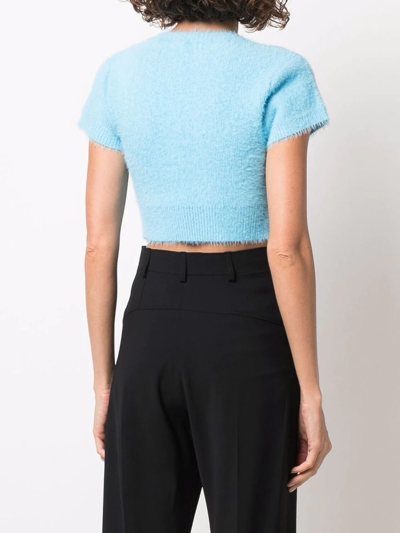 Shop Jacquemus Neve Cropped Knitted Top In Blau