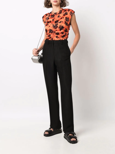 Msgm High-waisted Crepe Straight-leg Trousers With Belt Loops In Schwarz