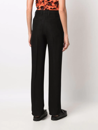 Msgm High-waisted Crepe Straight-leg Trousers With Belt Loops In Schwarz
