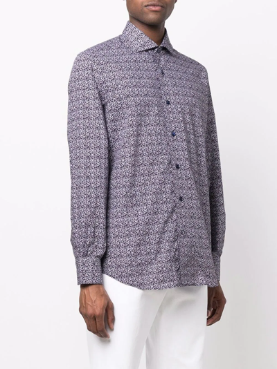 Mazzarelli Micro Floral-print Shirt In Violett