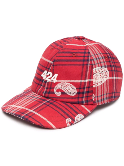 Shop 424 Checked Logo-embroidered Cap In Rot