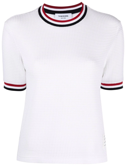Shop Thom Browne Rwb Stripe Textured Check T-shirt In 100 White