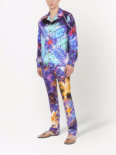 Dolce & Gabbana Multicolor Printed Silk Lounge Casual Shirt In Purple