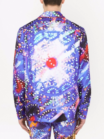 Dolce & Gabbana Multicolor Printed Silk Lounge Casual Shirt In Purple