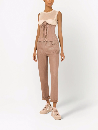 Dolce & Gabbana Metallic Cropped Leg Jeans In Neutrals
