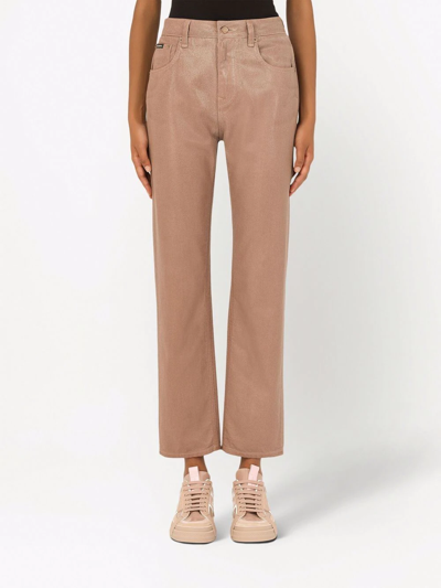 Dolce & Gabbana Metallic Cropped Leg Jeans In Neutrals