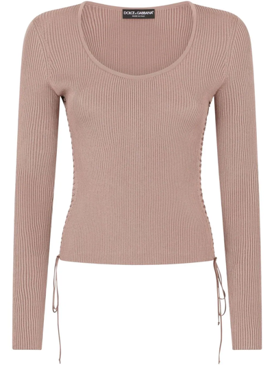 Shop Dolce & Gabbana Lace-up Ribbed Jumper In Brown