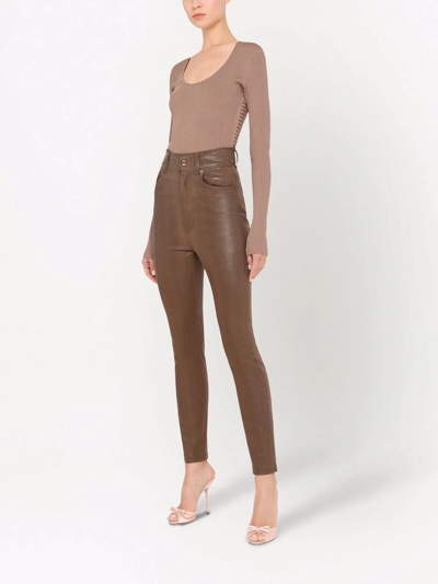 Dolce & Gabbana Ribbed Knitted Top In Brown