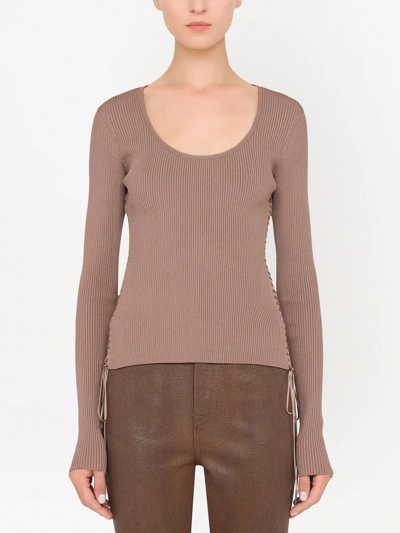 Shop Dolce & Gabbana Lace-up Ribbed Jumper In Brown