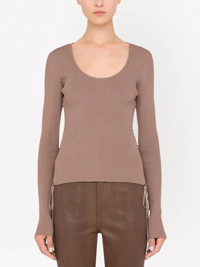 Dolce & Gabbana Ribbed Knitted Top In Brown