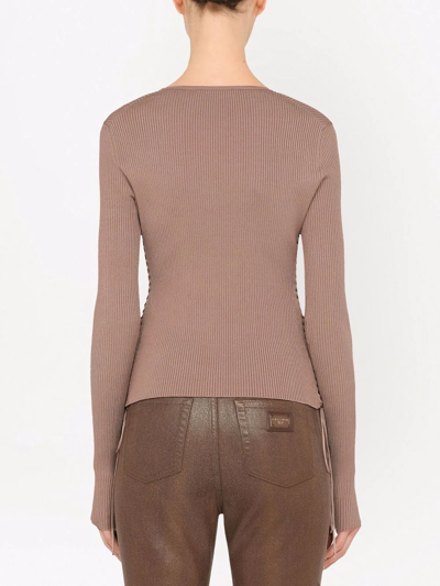 Shop Dolce & Gabbana Lace-up Ribbed Jumper In Brown