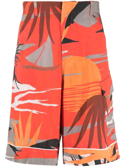 Shop Palm Angels Hawaii Graphic-print Cargo Shorts In Red