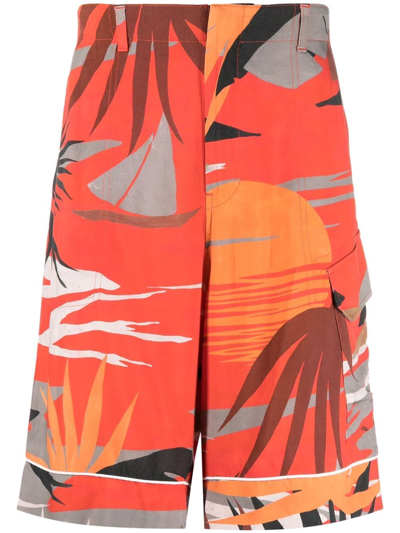 Palm Angels Hawaii Graphic-print Cargo Shorts In Red