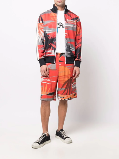 Palm Angels Hawaii Graphic-print Cargo Shorts In Red