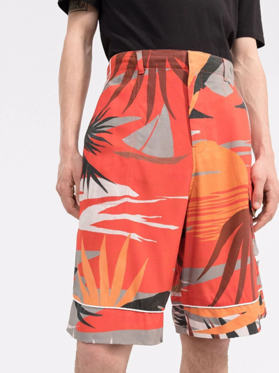 Palm Angels Hawaii Graphic-print Cargo Shorts In Red