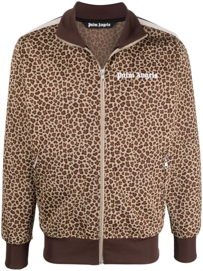 Shop Palm Angels Leopard Jacquard Zipped Jacket In Neutrals
