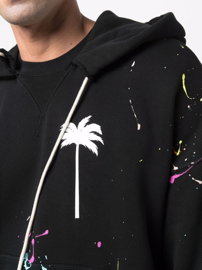 Shop Palm Angels Palm-print Paint-splatter Effect Hoodie In Black