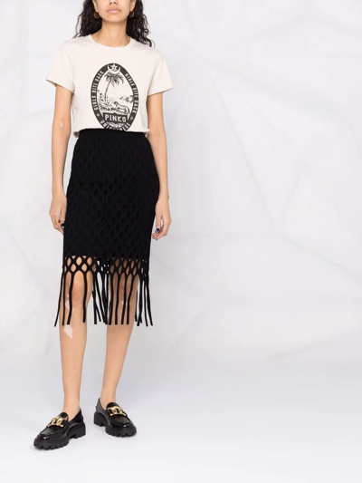 Pinko Interwoven Fringed Skirt In Black