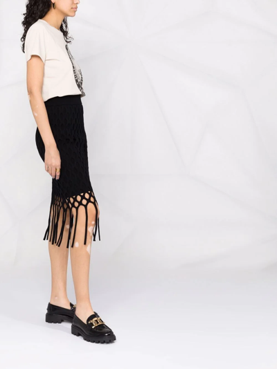 Pinko Interwoven Fringed Skirt In Black