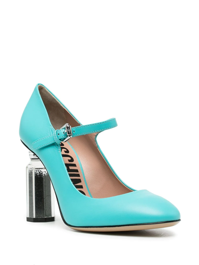 Shop Moschino Mirrored-heel Leather Sandals In Blue