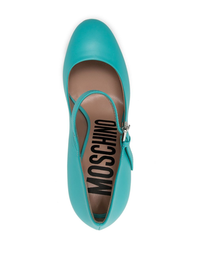 Shop Moschino Mirrored-heel Leather Sandals In Blue
