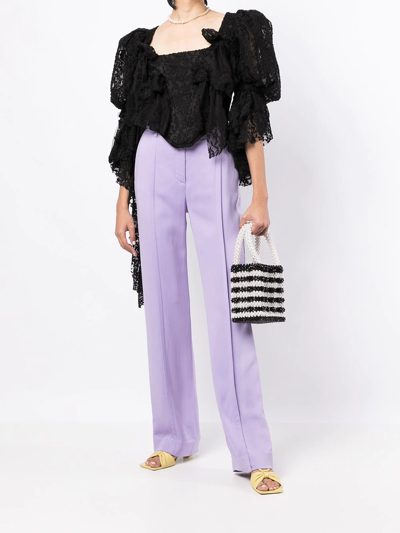 Shop Natasha Zinko Lace Puff-sleeve Corset Top In Black