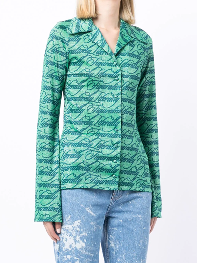 Shop Natasha Zinko Text-print Long-sleeve Shirt In Green
