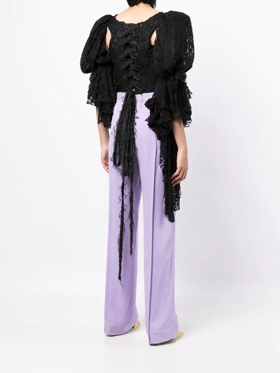 Shop Natasha Zinko Lace Puff-sleeve Corset Top In Black