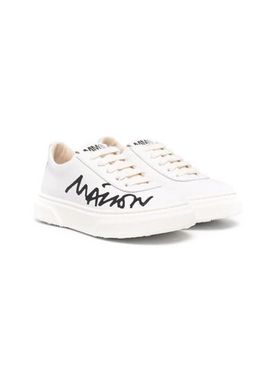 Shop Mm6 Maison Margiela Logo-print Low-top Sneakers In White