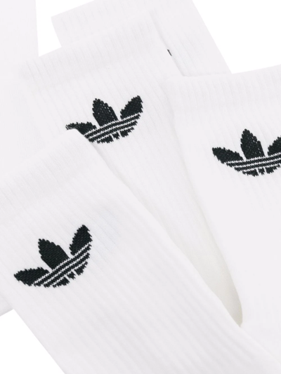 Shop Adidas Originals Trefoil Mid-cut Socks (set Of Three) In White