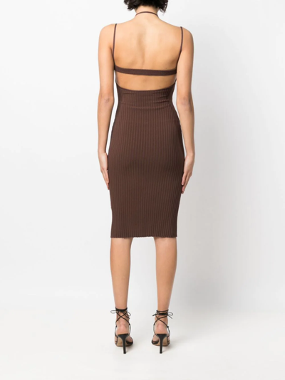 Shop Andreädamo Halterneck Fitted Dress In Brown