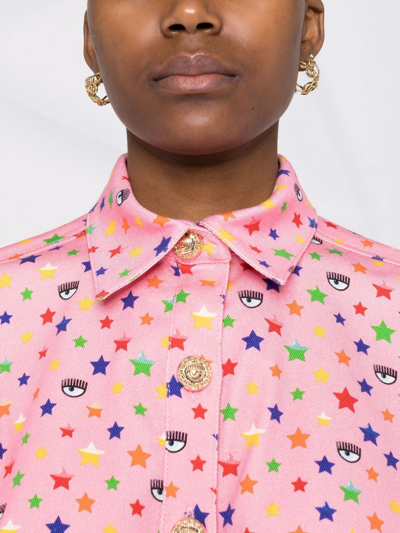 Shop Chiara Ferragni Rainbow-print Cropped Shirt In Pink